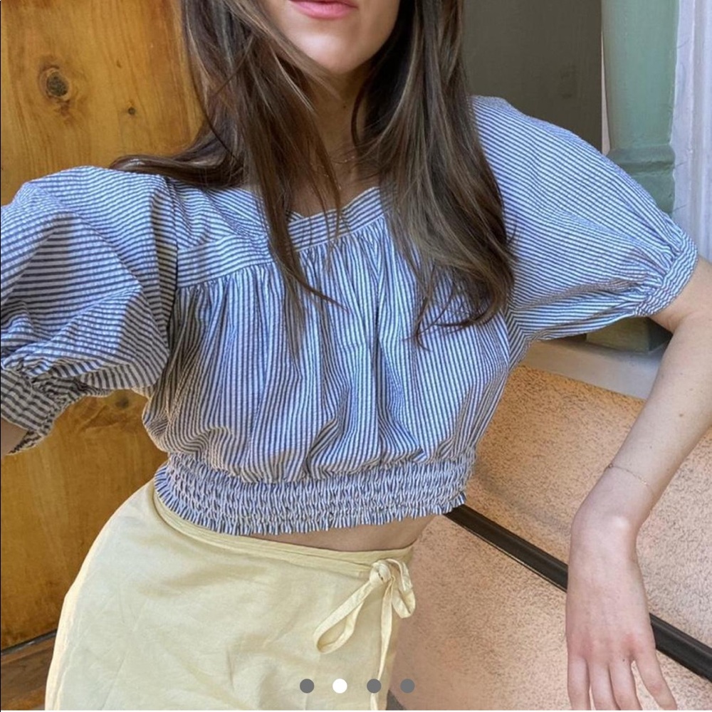 Blue and white striped rachel comey crop top